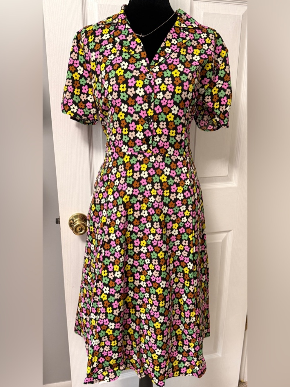 Floral Midi Dress Large Puff Sleeve Button Front Retro Cottagecore NWT Tulip B